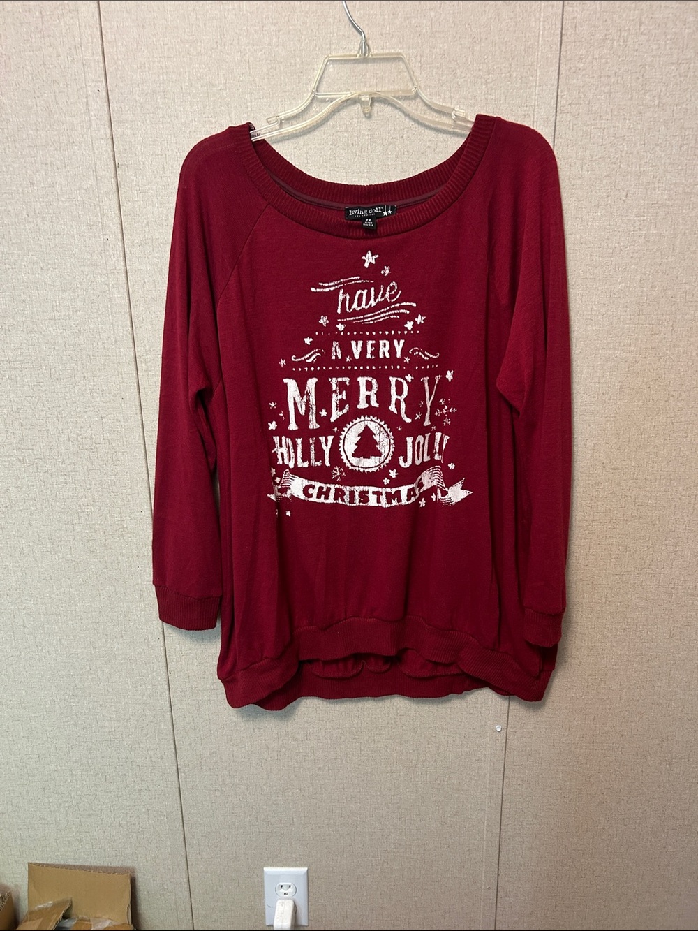 living doll Burgundy Scoop Neck Holiday Graphic Sweatshirt